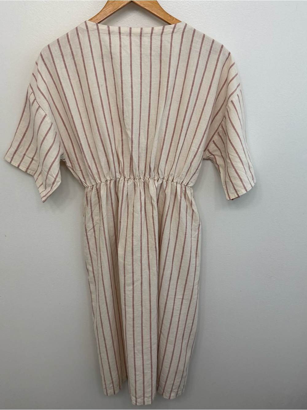 Zara Cream Midi Dress with Stripes and Front Tie - Picture 6 of 8